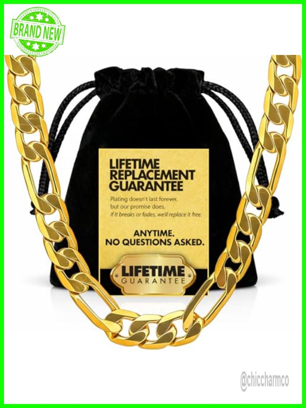 24k Gold Plated Figaro Chain Necklace Durable Clasp USA
